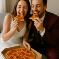 Pague a pizza dos recém-casados no domingo a noite.